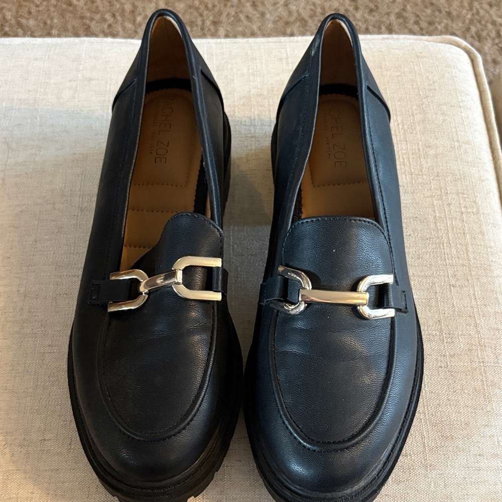 Rachel Zoe Chic Black Loafers with Gold Accent Size 9M